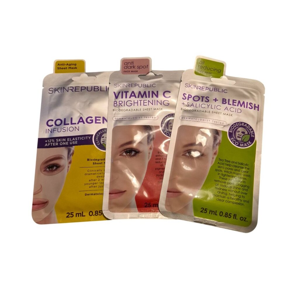 Skin Republic Sheet Mask Bundle Mixed 3 Pack New